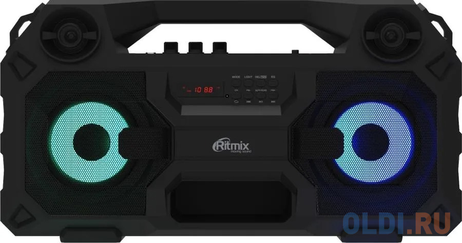 RITMIX SP-690B black {Jack 6.3 мм c функцией ЭХО, дисплей: LED, эквалайзер, RGB-подсветка, до 8 часов, 2000 мАч, 7.4 В, microUSB DC 5В 2A, 46 ? 24.3 ?