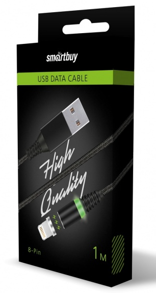 Кабель USB 2.0(Am)-Lightning 8-pin(m), 2A, 1м, черный Smartbuy