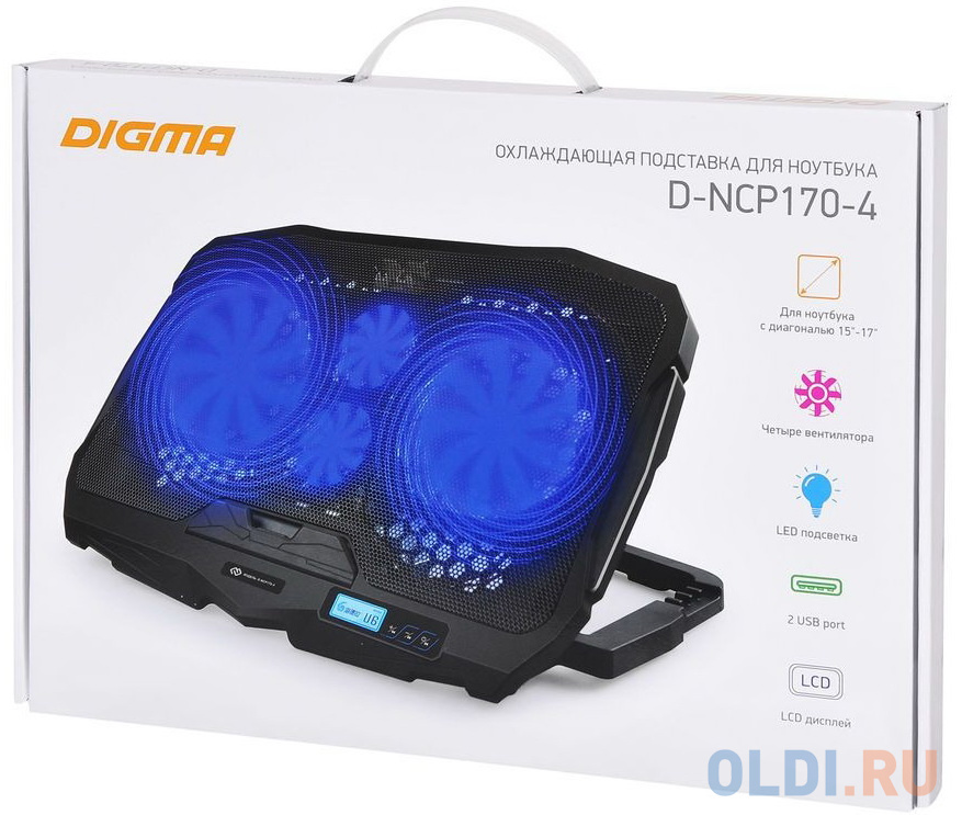 Подставка для ноутбука Digma D-NCP170-4 17"390x280x28мм 2xUSB 4x 70/125ммFAN 750г черный