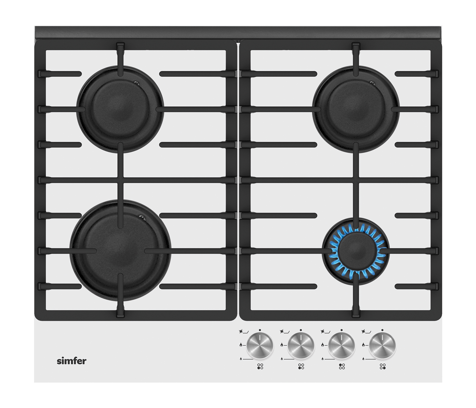 Газовая варочная поверхность Simfer H60H41С570 (газ-контроль, WOK конфорка, чугунные решетки, белое стекло)