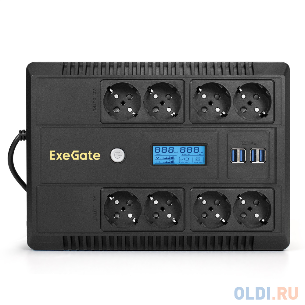 Exegate EX293858RUS ИБП ExeGate NEO Smart LHB-1000.LCD.AVR.8SH.CH.USB <1000VA/650W, LCD, AVR, 8*Schuko, USB, 4*USB-порта для зарядки, Black>