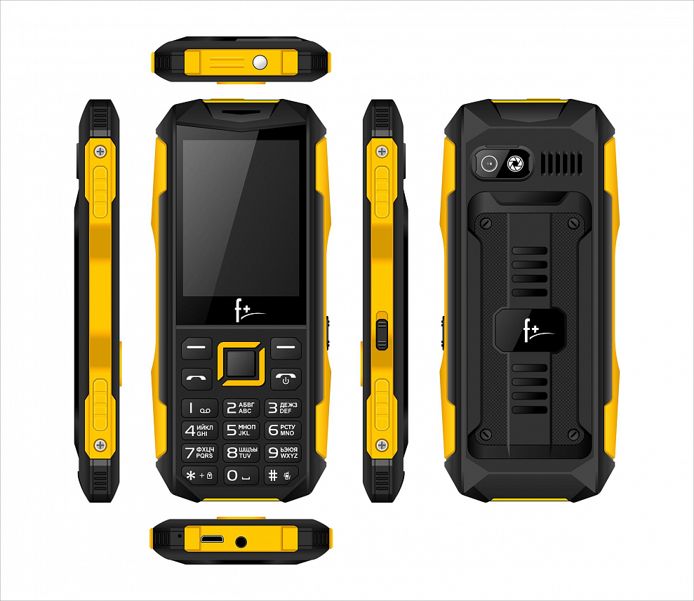 Мобильный телефон F+ PR240, 2.4" 320x240 TFT, MediaTek MTK6261D, BT, 1xCam, 2-Sim, 1000 мА·ч, micro-USB, черный/желтый (PR240 black-yellow)