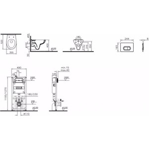 Комплект унитаза Vitra S20 Rim-Ex безободковый унитаз с сиденьем микролифт + инсталляция + кнопка хром (9004B003-7202)