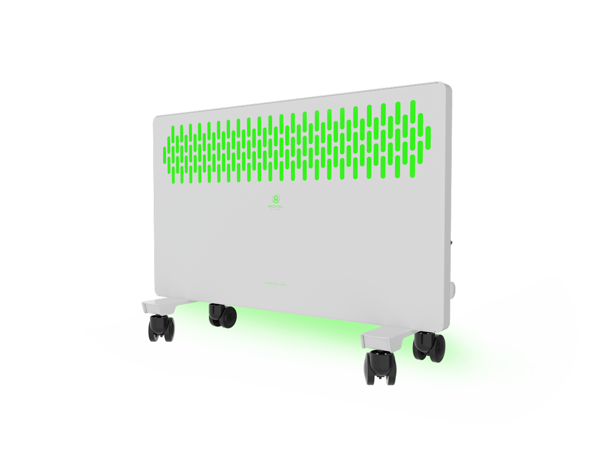 Конвектор 1 кВт 15 м², 220В, напольно-настенный, механическое управление, термостат, белый, ROYAL CLIMA FIORI Meccanico REC-FRWG1000M (REC-FRWG1000M) (с подсветкой зеленого цвета)