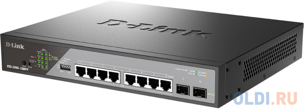 D-Link Smart L2 Surveillance Switch 8х1000Base-T PoE 802.3bt 90W, 2x1000Base-X SFP, PoE Budget 242W, Long-range PoE up to 250m в Москвe