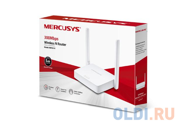 Маршрутизатор Mercusys MW301R N300 Wi-Fi роутер, 1 порт WAN 10/100 Мбит/с + 2 порта LAN 10/100 Мбит/с, 2 фиксированные антенны