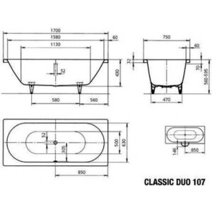 Ванна стальная Kaldewei Classic Duo 107 170x75 см (290700010001)