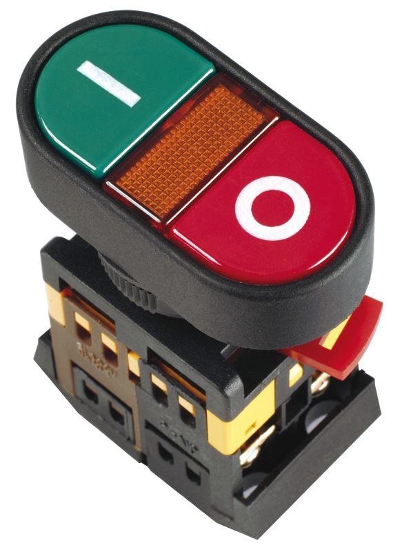 Кнопка комбинированная "I-O" без фиксации 22 мм, 1NO 1NC, красный/зеленый, IEK APBB-22N (BBD10-APBB-K51)
