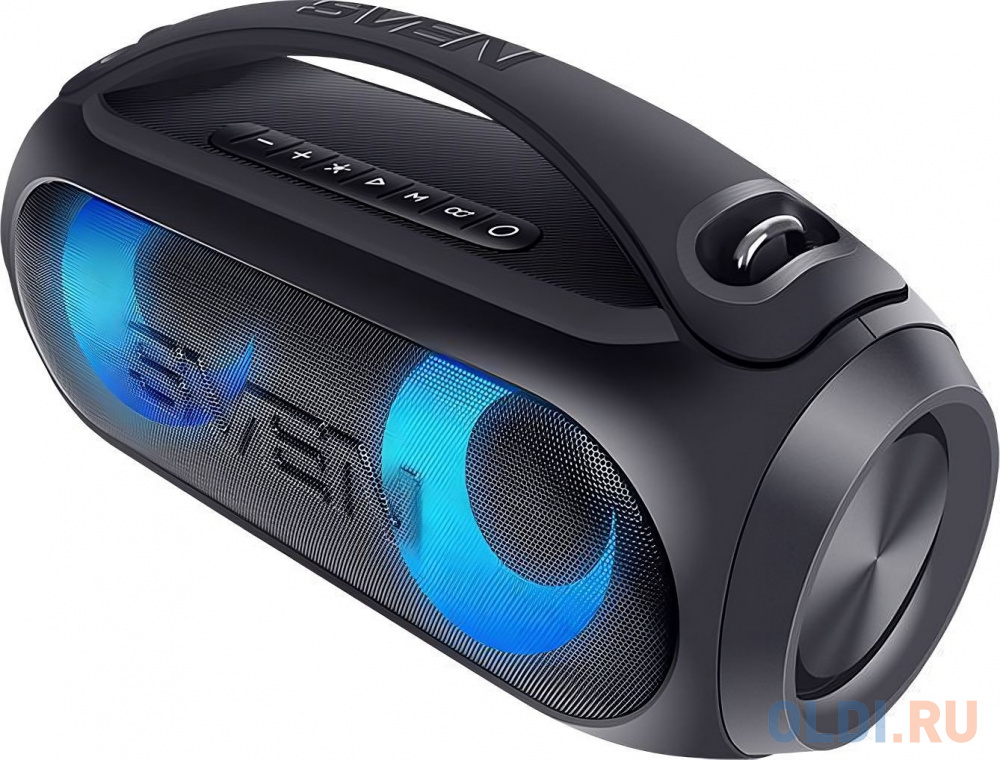 Мобильные колонки Sven PS-380 2.0 чёрные (2x20W, IPx5, USB, Bluetooth, FM-радио, LED-подсветка, ручка, 3000 мA )