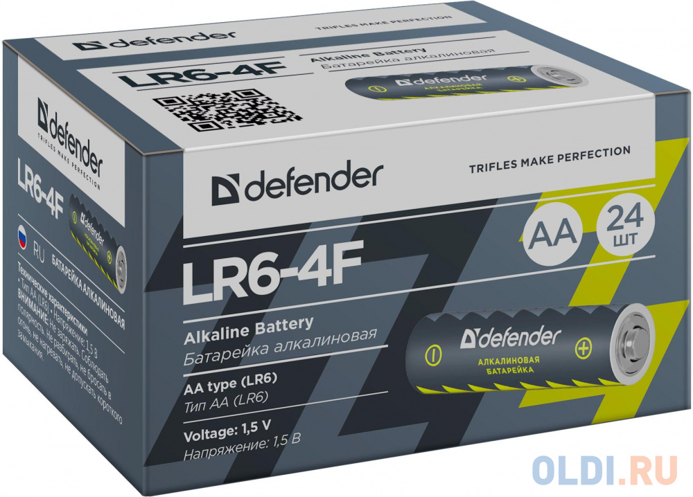 Батарейка Defender алкалиновая (AA) LR6-4F AA, в пленке 4шт в Москвe