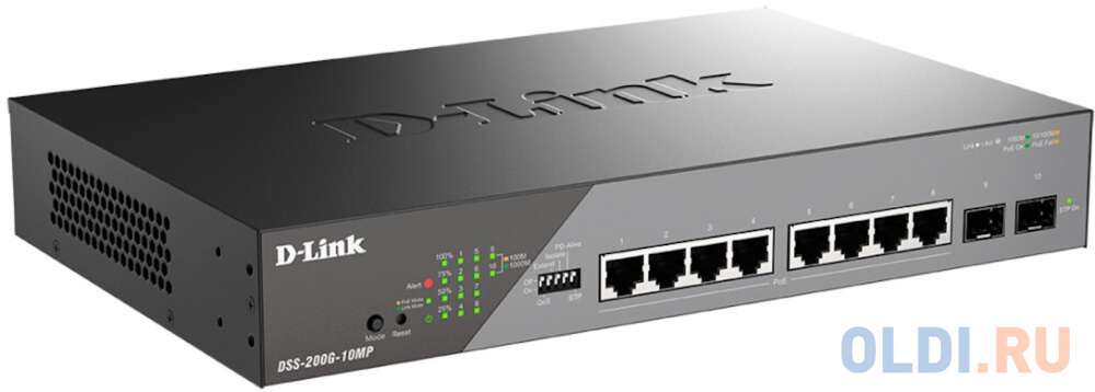 D-Link Smart L2 Surveillance Switch 8х1000Base-T PoE, 2x1000Base-X SFP, PoE Budget 130W, Long-range PoE up to 250m