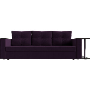 Прямой диван Лига Диванов Атланта Лайт со столом велюр фиолетовый правый (112476)