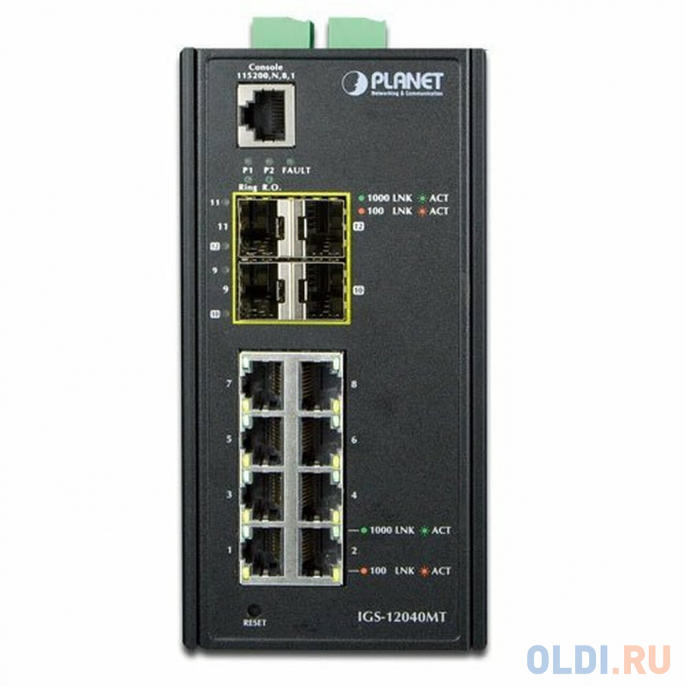 IP30 Industrial 8* 1000TP + 4* 100/1000F SFP Full Managed Ethernet Switch (-40 to 75 degree C, 2*DI, 2*DO, 12V-72VDC IN), ERPS Ring, 1588