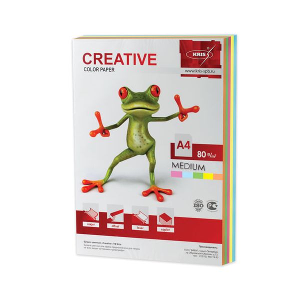 Бумага CREATIVE color (Креатив), А4, 80 г/м2, 250 л. (5 цв. х 50 л.), цветная медиум, БОpr-250r в Москвe