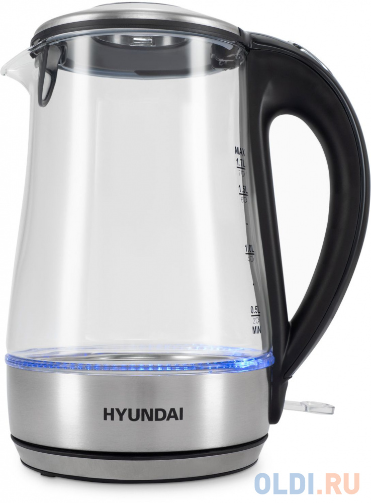 Чайник электрический Hyundai HYK-G8406 1.7л. 2200Вт прозрачный/черный (корпус: нержавеющая сталь)