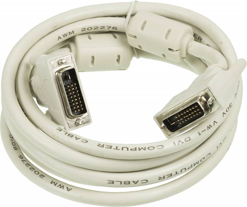 Кабель DVI-D(25M)-DVI-D(25M) Dual Link, ферритовый фильтр, 3 м, серый Ningbo (RD-DVI -3-BR)