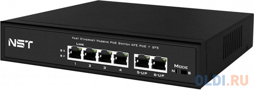 Passive PoE коммутатор Fast Ethernet на 6 портов. Порты: 4 х FE (10/100 Base-T, 52V 4,5(+) 7,8(–)) совместимы с PoE (IEEE 802.3af/at), 2 x FE (10/100 в Москвe