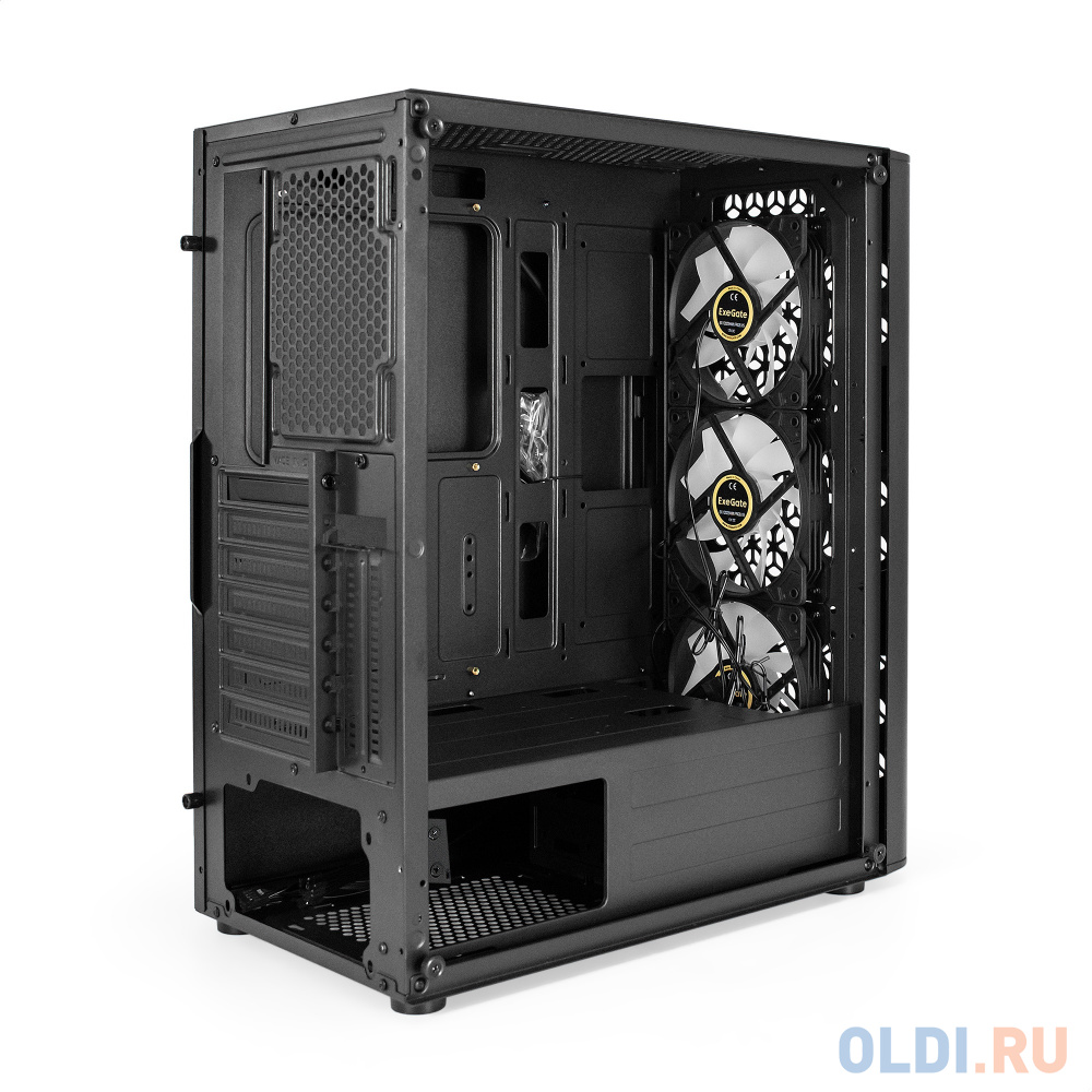 Корпус Miditower ExeGate EVO-9202 (ATX, без БП, с окном, 1*USB+1*USB3.0, аудио, 3 вент. 12см с RGB подсветкой)