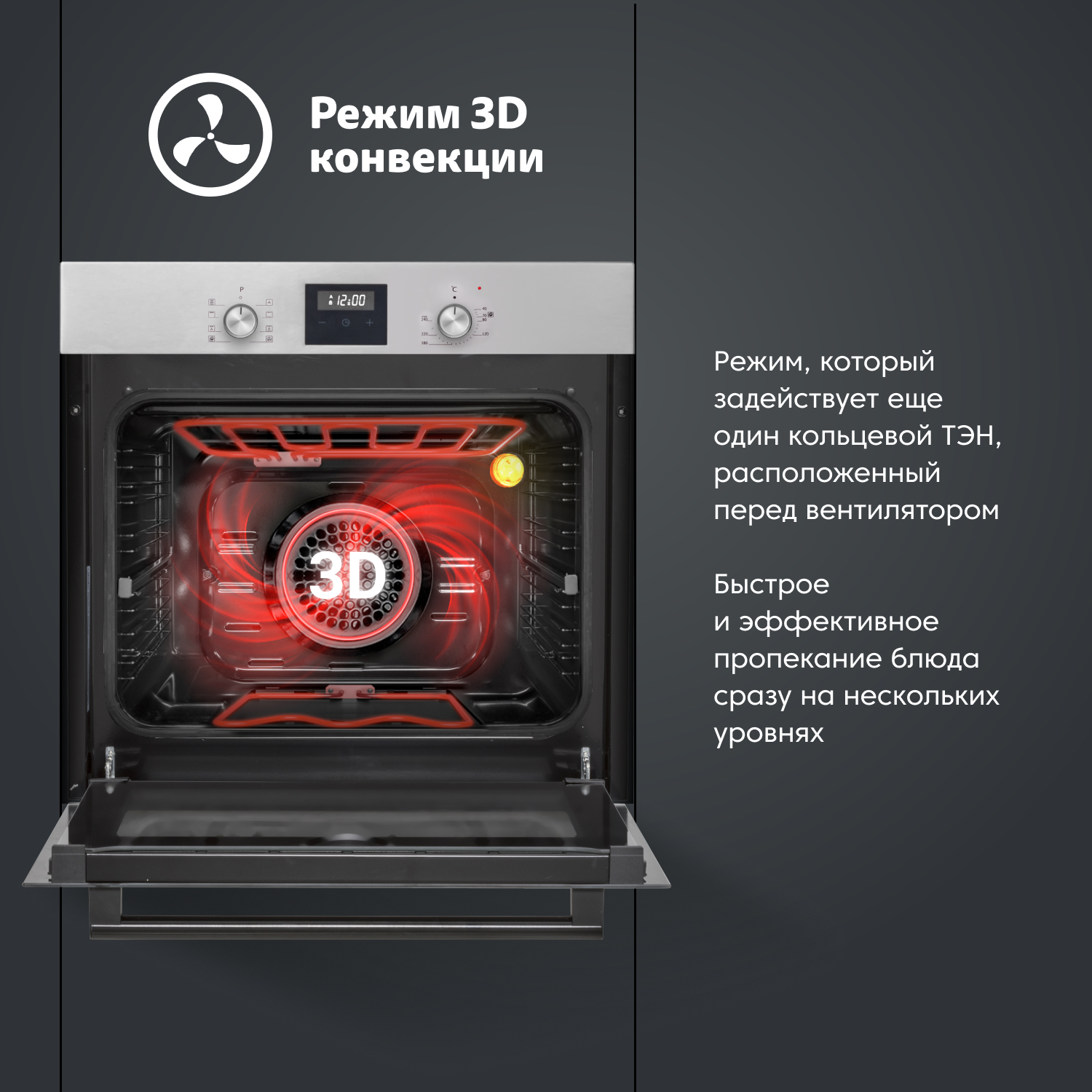 Электрический духовой шкаф Simfer B6EM59070 (9 режимов работы, 3D-конвекция, гриль, таймер, серый)