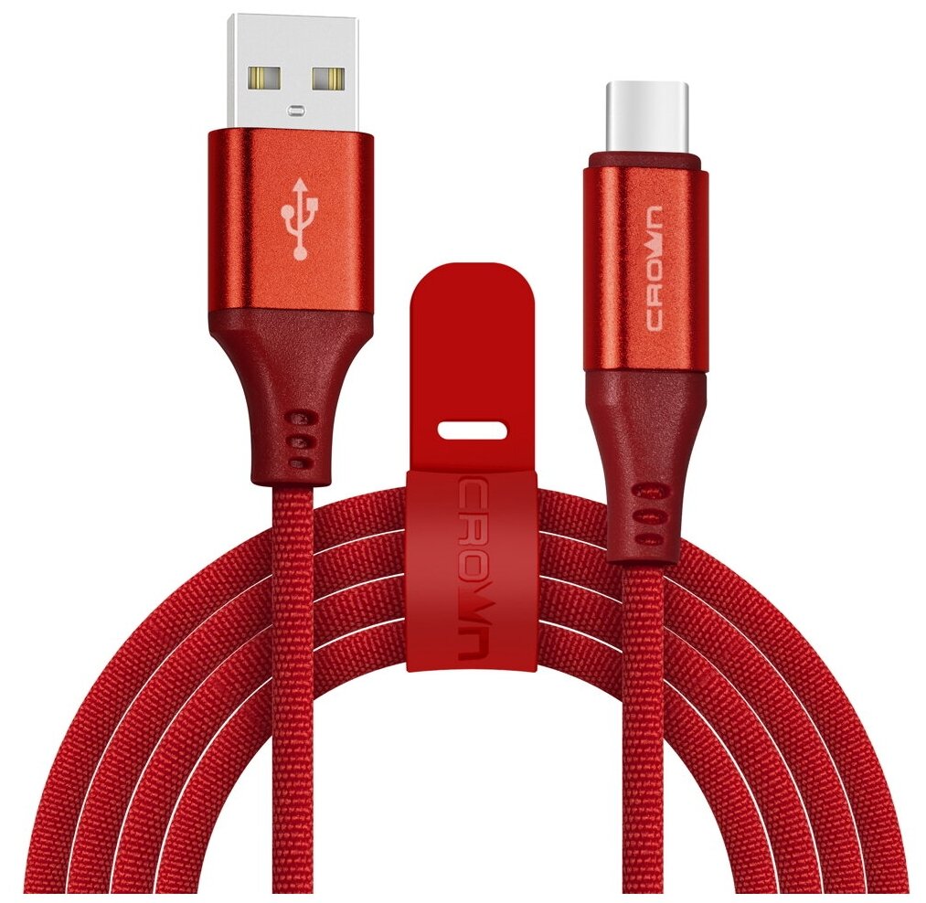 Кабель USB 2.0(Am)-Type-C, 2A, 1м, красный Crown (CMCU-3103C)