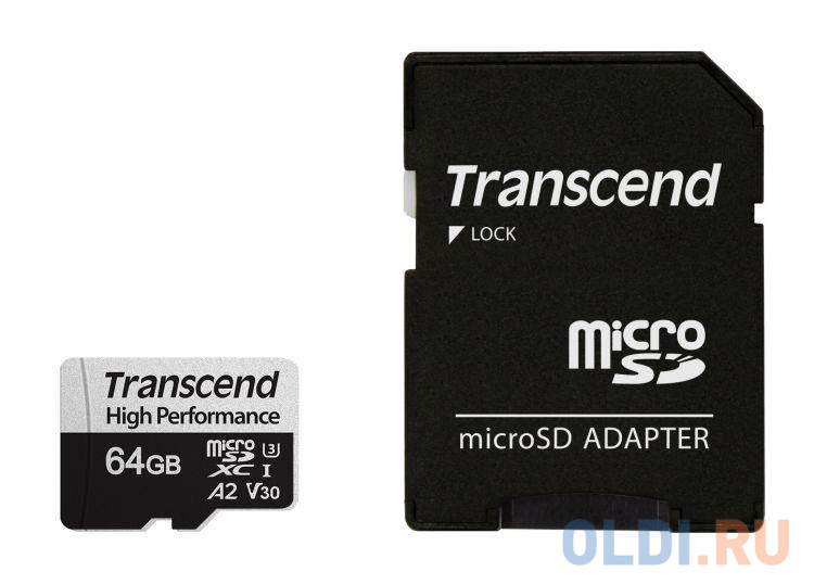 Карта памяти MicroSDXC 64GB Transcend Class10 UHS-I U3 A2 330S + адаптером (TS64GUSD330S)