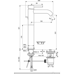 Смеситель для раковины Ideal Standard Ceraline с донным клапаном, черный шелк (BC194XG)