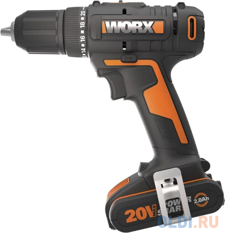 WORX Дрель-шуруповерт аккумуляторная , 50Нм, 20В, 2Ач x2, ЗУ 2А, кейс WX108