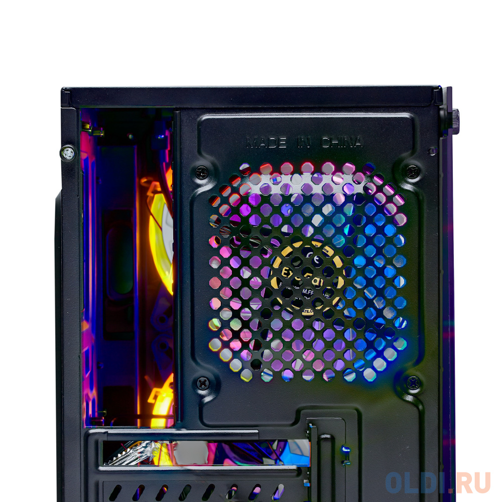 Корпус Minitower ExeGate Mistery X2-NPX450 (mATX, БП 450NPX с вент. 12 см, 2*USB+1*USB3.0, аудио, черный, 4 вент. 12см с RGB подсветкой, боковая панел