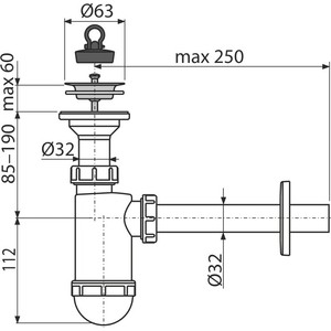 Сифон для раковины AlcaPlast D32 с нержавеющей решеткой D63 (A410 / AG210512432)