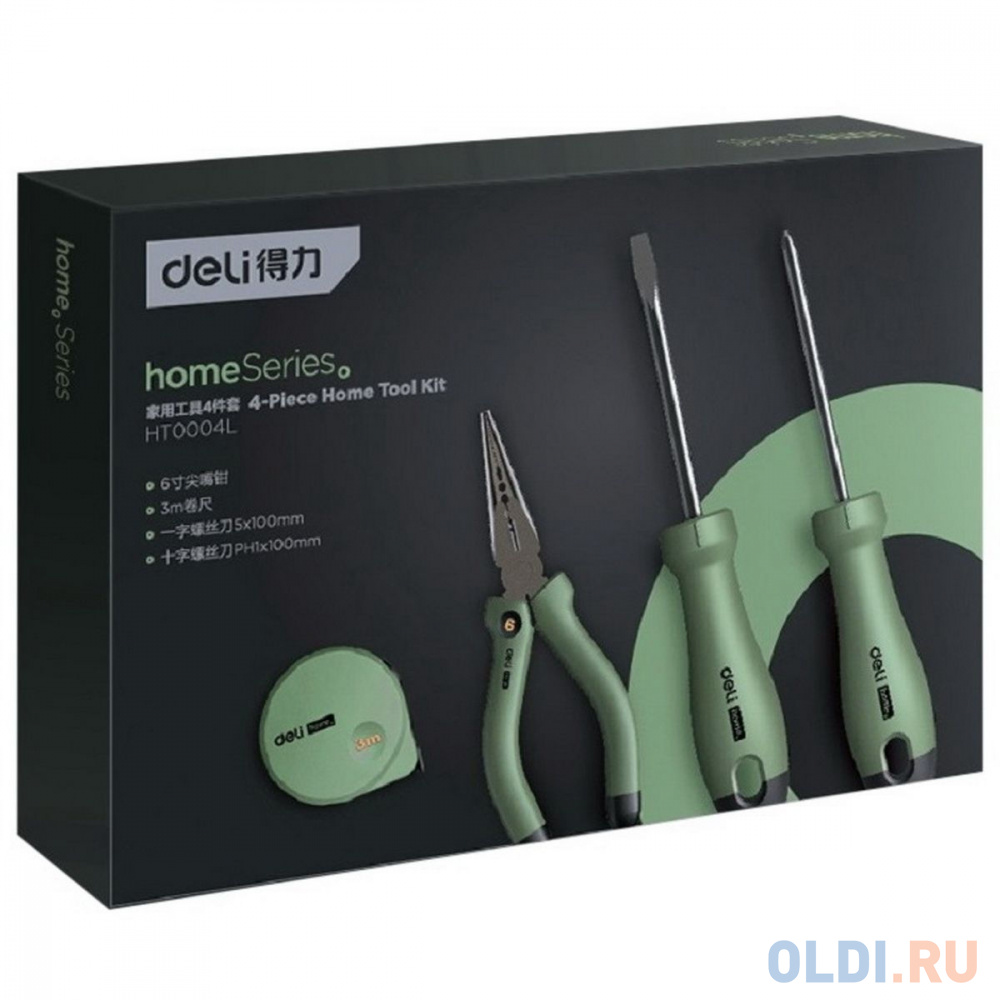 Набор ручного инструмента &quot;Home Series Green&quot; Deli HT0004L  4 предмета