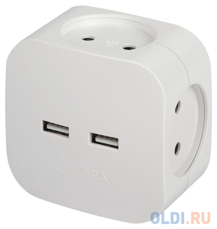 ЭРА Б0049532 Разветвитель электрический SP-4-USB-W на 4 розетки 220V + 2xUSB 2400mA, без заземл 10А (белый) в Москвe