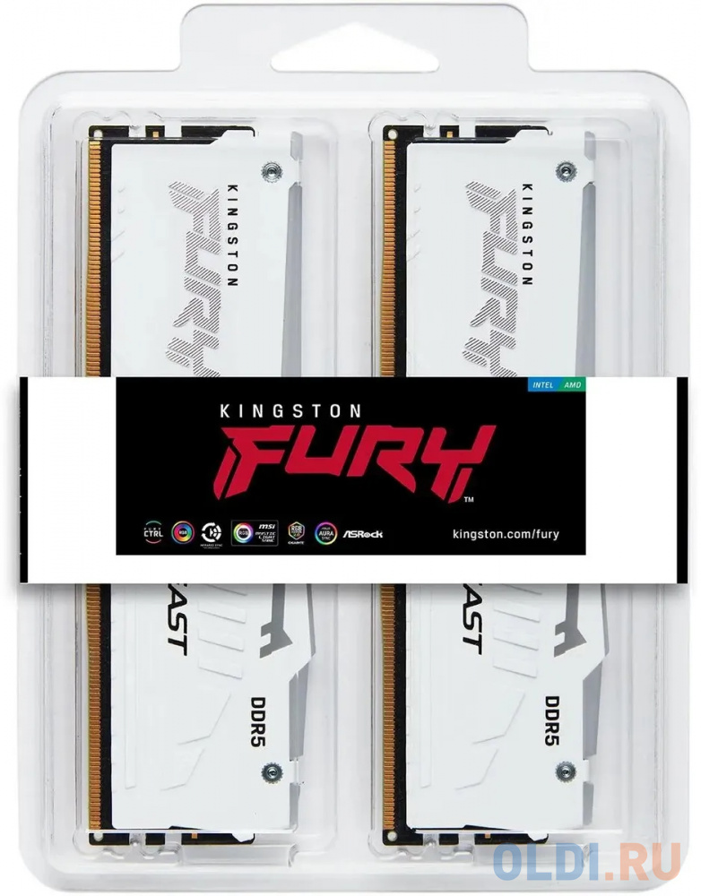 Оперативная память для компьютера Kingston Fury Beast White RGB DIMM 64Gb DDR5 5600 MHz KF556C36BWEAK2-64