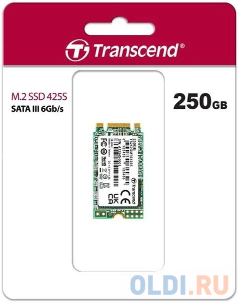 Твердотельный накопитель SSD M.2 Transcend 250Gb MTS425 <TS250GMTS425S> (SATA3, up to 500/330MBs, 3D NAND, 90TBW, 22x42mm)