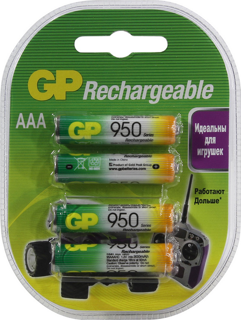 Аккумулятор GP 95AAAHC-4, AAA, 1.2V 950 мА·ч, 4 шт. (95AAAHC-4)