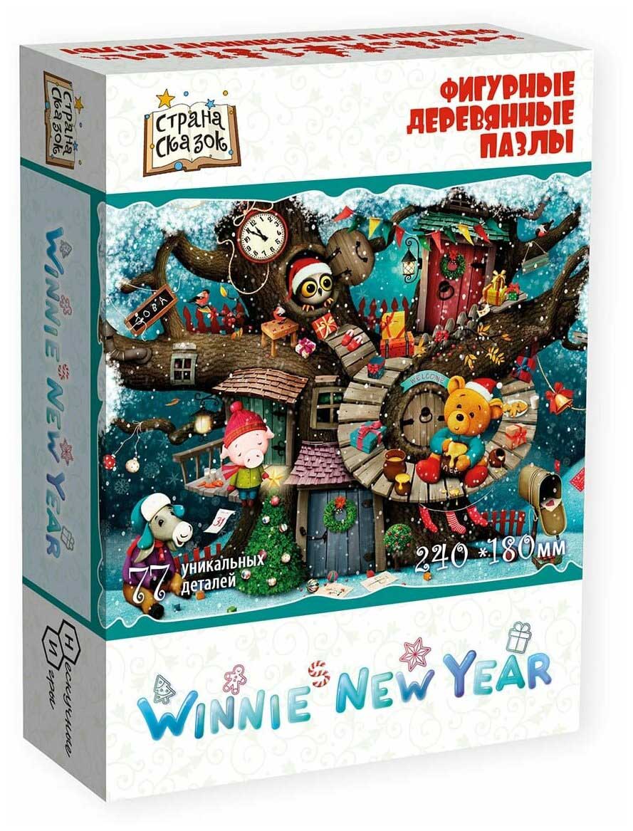 Страна сказок Фигурный деревянный пазл "Winnie New Year"  Новогодний 8407