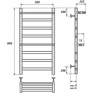 Полотенцесушитель водяной Point Артемида П6 500x800 c полкой, хром (PN14158P)