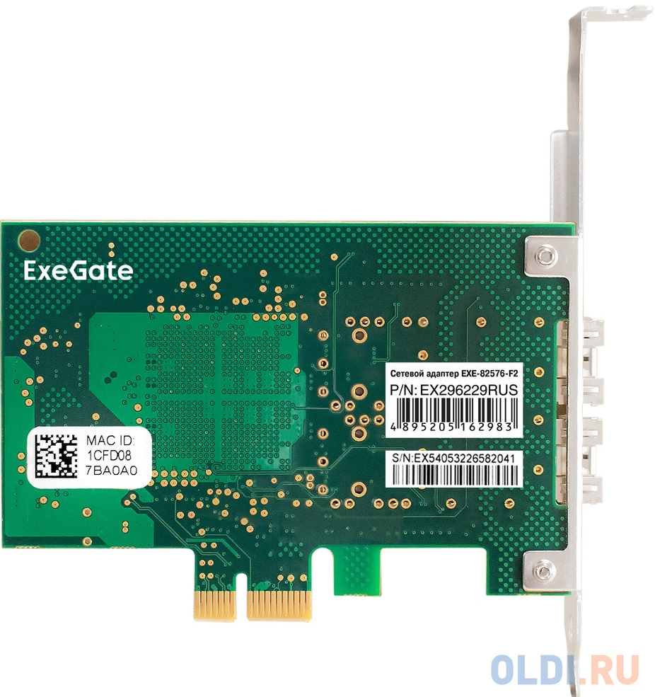 Сетевой адаптер ExeGate EXE-82576-F2 (PCI-E x1 v2.0, порты 2xSFP, 10/100/1000Mbps, Gigabit Server NIC Intel Chipset 82576-F2)