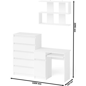Стол компьютерный СВК Мори МС-1 левый + Комод МК700.5 + Полка 900, цвет белый (1027117) в Москвe