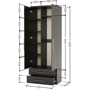 Шкаф комбинированный с ящиками Шарм-Дизайн Комфорт МКЯ-22 110х45 с зеркалом, венге