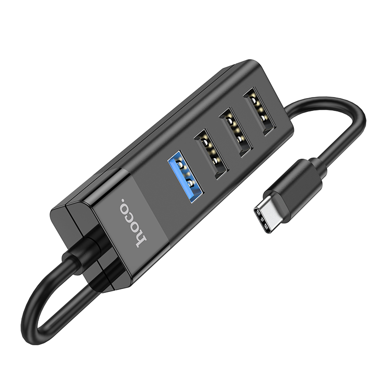 Хаб USB Hoco HB25 Easy 3xUSB 2.0/1xUSB 3.0 + кабель Type-C Black 6931474762429