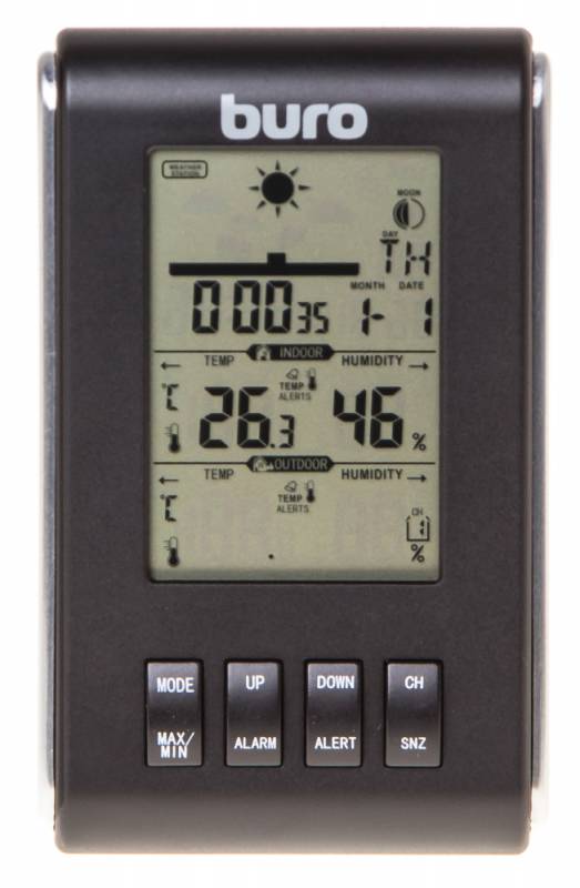 Метеостанция с беспроводным датчиком, температура в помещении / температура снаружи / влажность в помещении / влажность снаружи, серебристый, Buro H103G (H103G)