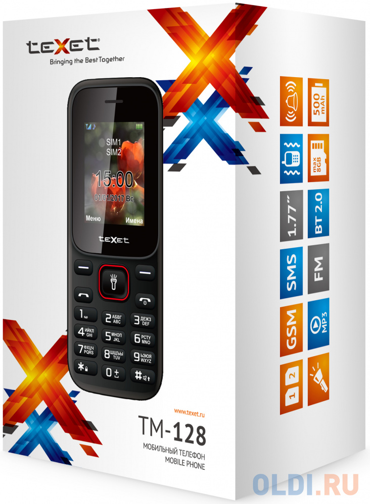 Мобильный телефон Texet TM-128 черный красный 1.77"