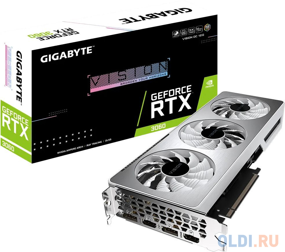 Видеокарта Gigabyte PCI-E 4.0 GV-N3060VISION OCV2-12GD NVIDIA GeForce RTX 3060 12288Mb 192 GDDR6 1837/15000 HDMIx2 DPx2 HDCP Ret