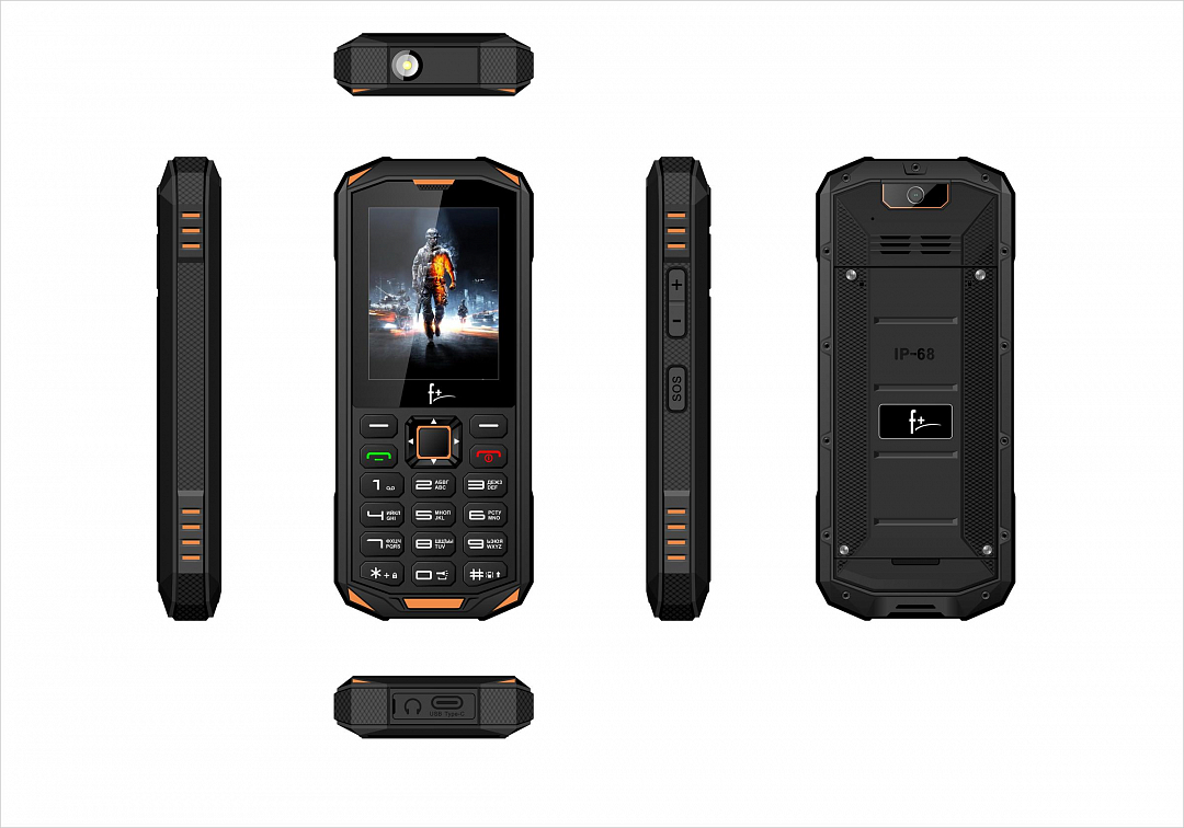 Мобильный телефон F+ R240, 2.4" 320x240 TFT, MediaTek MTK6261D, BT, 1xCam, 2-Sim, 2500 мА·ч, USB Type-C, черный/оранжевый (R240 Black-orange)