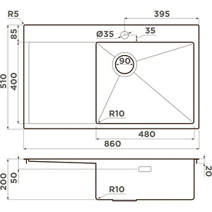 Кухонная мойка Omoikiri Akisame 86-GB-R Side (4997044)