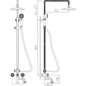 Душевая система Milacio Almeria со смесителем, бронза (MC.100.BR)