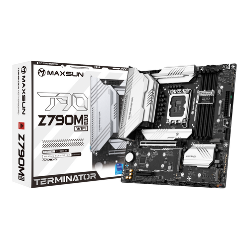 Материнская плата MaxSun Terminator Z790M D5 WIFI, Socket1700, Intel Z790, 4xDDR5 DIMM, PCI-Ex16, 4SATA3, 7.1-ch, 2.5GLAN, 6 USB 3.2, 2 USB Type-C, HDMI, DP, mATX, Retail