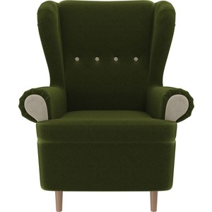 Кресло АртМебель Торин микровельвет зеленый подлокотники бежевые