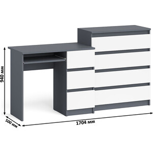 Комплект СВК Мори Стол компьютерный МС-6 правый + Комод МК800.4, цвет графит/белый