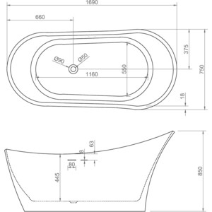 Акриловая ванна Abber 170x75 отдельностоящая (AB9245) в Москвe